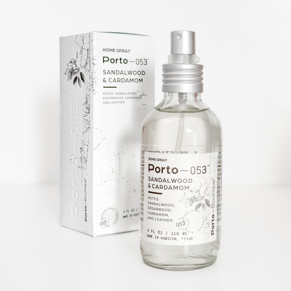 Porto-053 Room Spray – Linen & Fabric Freshener – High Fragrance Concentration – Vegan & Handmade in USA – 4 oz Clear Glass Bottle with decorative box