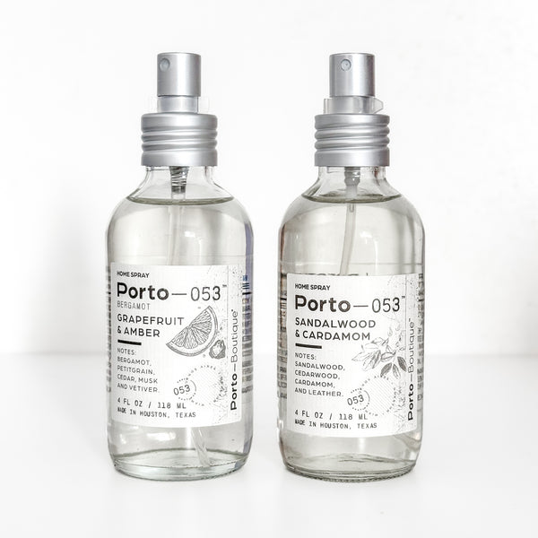 Porto-053 Room Spray – Linen & Fabric Freshener – High Fragrance Concentration – Non-Toxic, Vegan & Handmade in USA – 4 oz Clear Glass Bottle