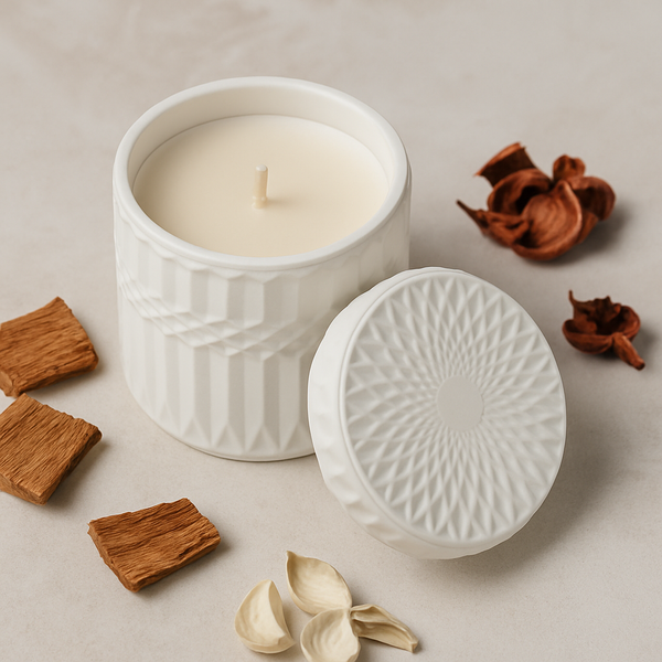 Soy Wax Scented Candle - White Glass holder with lid