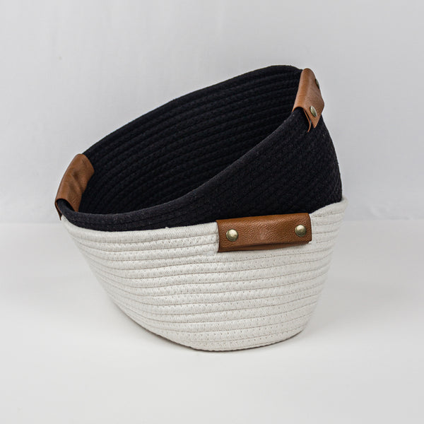 931 - Storage cotton basket with leather handles